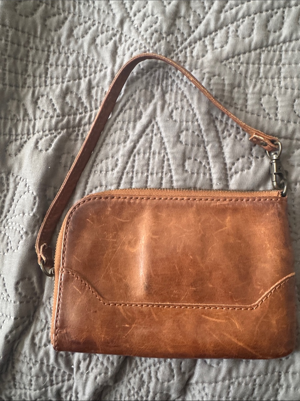 Frye cognac leather wristlet clutch with strap - Picture 3 of 6